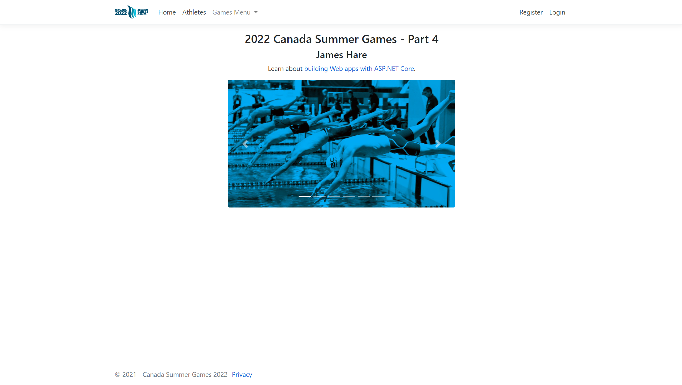 an image of the Canada Games Management home page